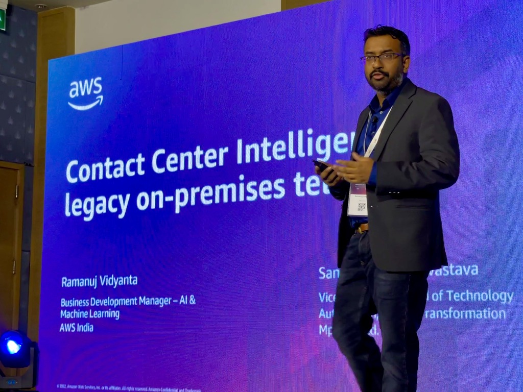 Ramanuj Vidyanta presenting Contact Center Intelligence at AWS event